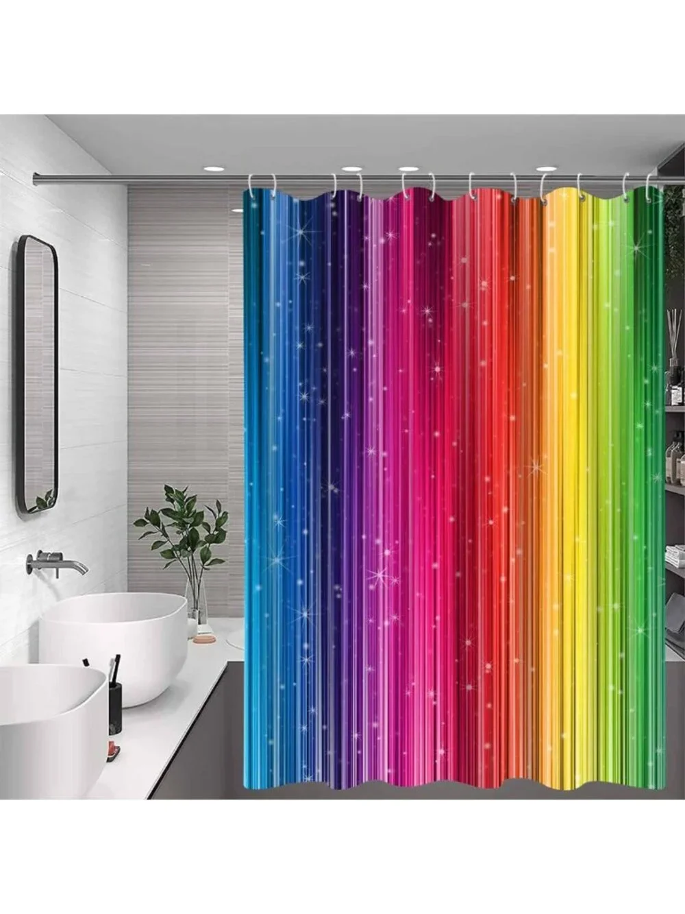 Vibrant Rainbow Striped Shower Curtain, 72x78 Inch, Colorful Bathroom Decor